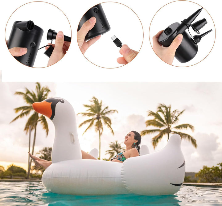 JOPHEK Elektrische Luftpumpe, 4000 mAh, mit USB, Luftmatratze, aufblasbar, 3 Luftdüsen, tragbar, ele