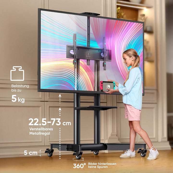 ONKRON TV Ständer rollbar für 32-75 Zoll TV bis zu 60 kg, Fernsehständer höhenverstellbar 200x200-60