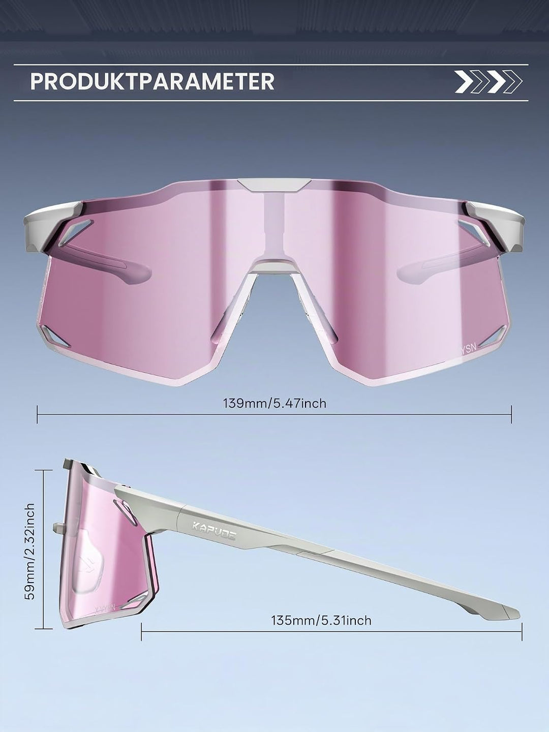 KAPVOE Fahrradbrille Herren Damen mit 3-stufig verstellbaren Bügeln K347 Grau-Rosasilber, Grau-Rosas