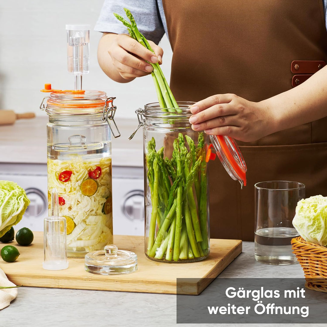 1,3L Fermentierglas Set mit Gäraufsatz & Gewicht – Fermentationsglas für Sauerkraut, Kimchi, Kombuch