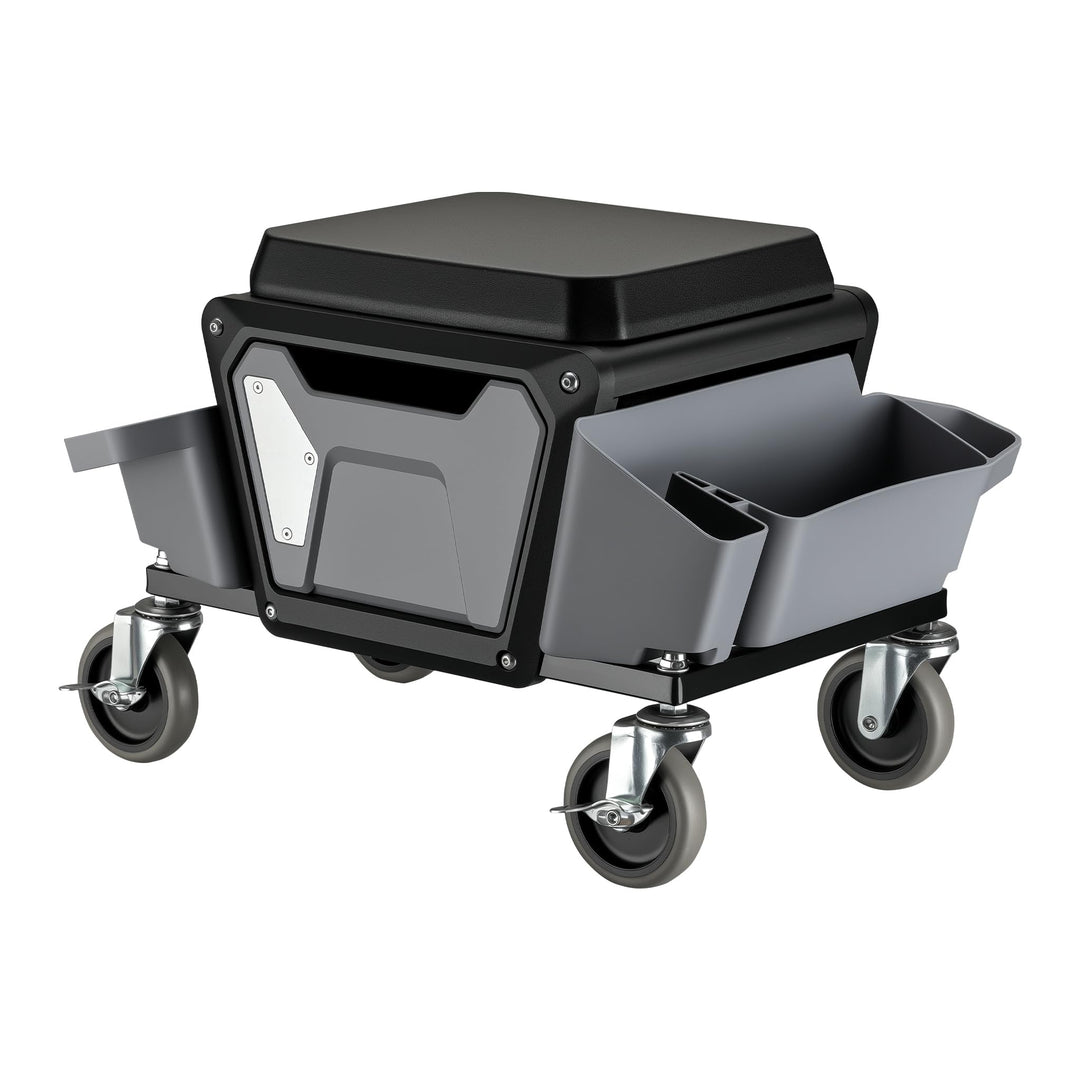 Wiltec Rollsitz 53 x 38 x 38 cm bis 120 kg, Werkstatthocker mit Rollen, Rollhocker mit Werkzeugablag