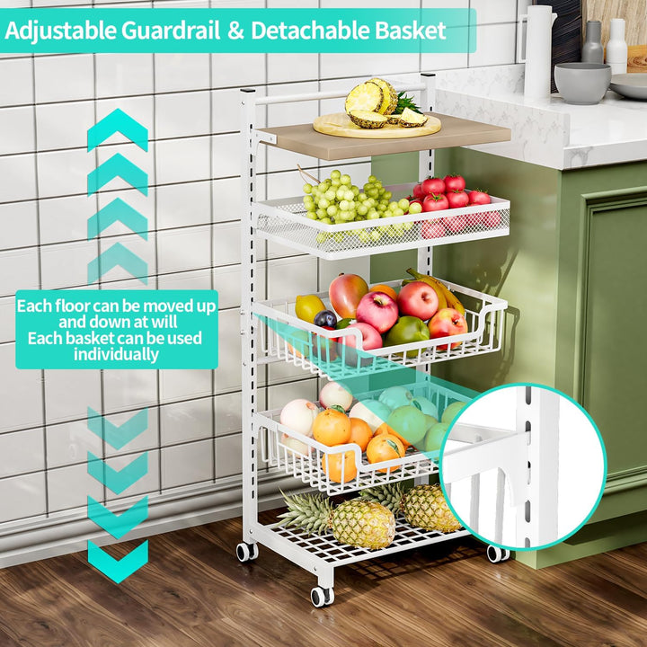 HapiRm Gemüsewagen Obstregal Küche Gemüseregal - 5 Etagen Verstellbar Obstkorb Küchenwagen, Grosse K