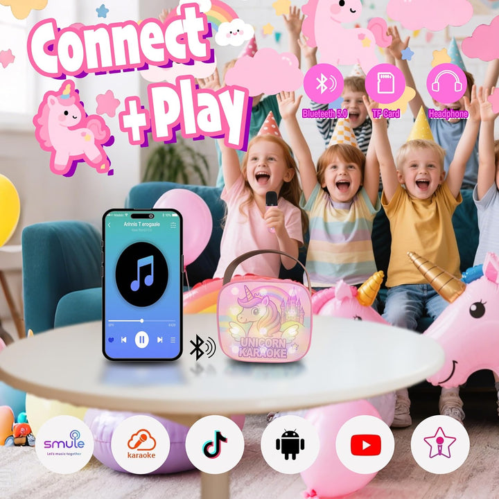 GirliGlee Einhorn Geschenke für Mädchen,Karaoke Maschine Kinder, Mini Bluetooth Karaoke Anlage mit 2