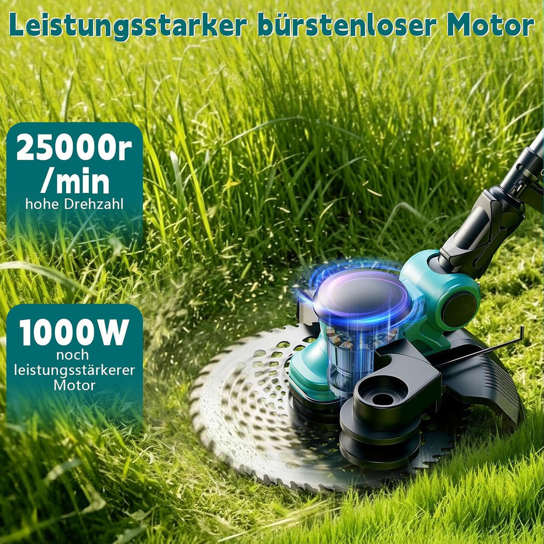 Rasentrimmer mit Akku,Elektro Rasentrimmer mit 2 X 4.0Ah Akkus und Ladegerätn,freischneider mit unkr