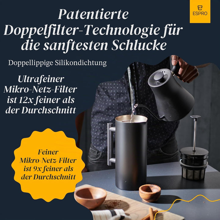 ESPRO – P6 French Press – doppelwandiger, isolierter Kaffee- und Teebereiter aus Edelstahl, 32 Unzen