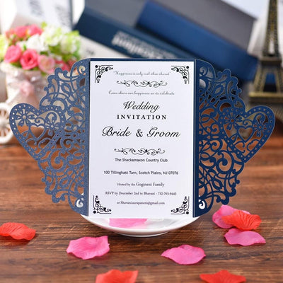 FOMTOR Laser Cut Hochzeitseinladungen Kit 50 Packungen Marineblau Hochzeitseinladungen mit bedruckba