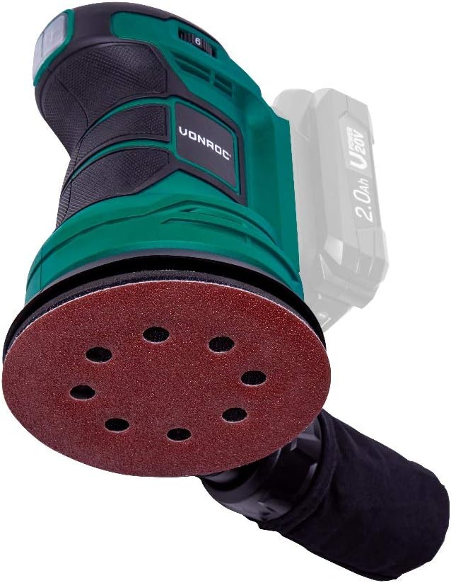 VONROC Exzenterschleifer – VPower 20V (Exkl. Akku & Charger) – Ø125mm -– Staubb. & 12x Schleifpapier