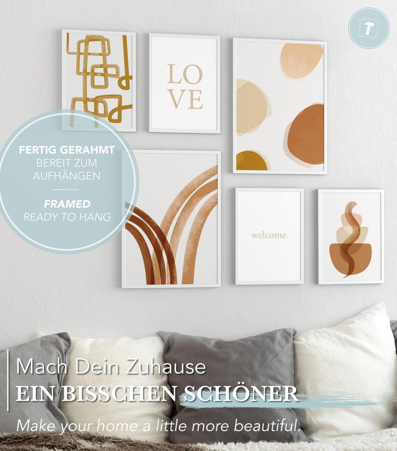 Papierschmiede® Mood Poster Set Abstrakte Kunst, Fertiges Bilder Set mit Rahmen (Holz, weiss), Wohnz