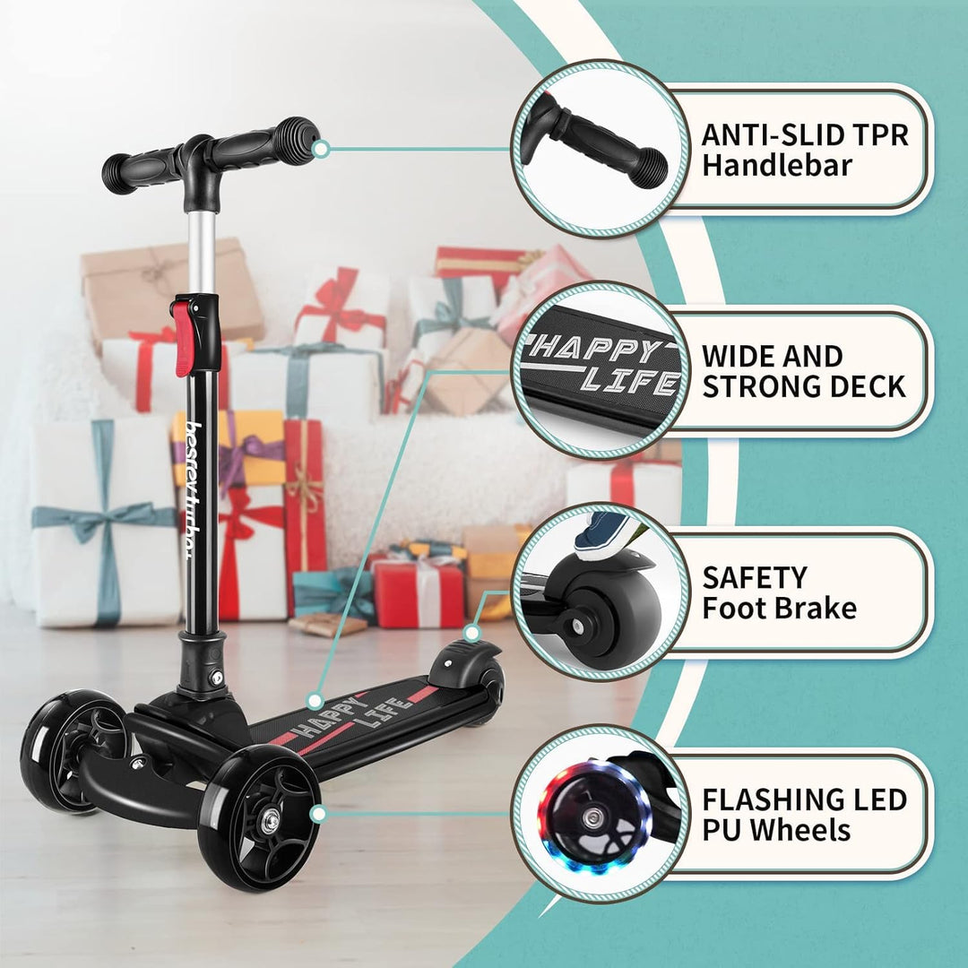 besrey Kinder-Scooter – Big Wheels Faltbarer Tretroller mit blinkenden LED-Lichtern für Jungen und M