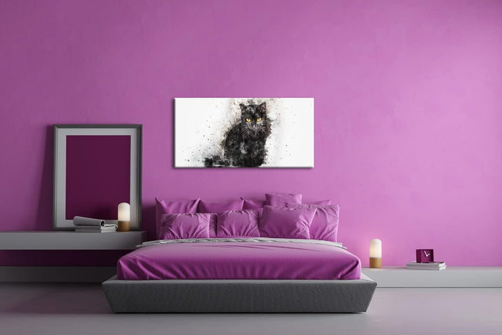 Katze Hauskatze Panorama 80x40 cm als Leinwandbild, Motiv fertig gerahmt auf Echtholzrahmen, Hochwer