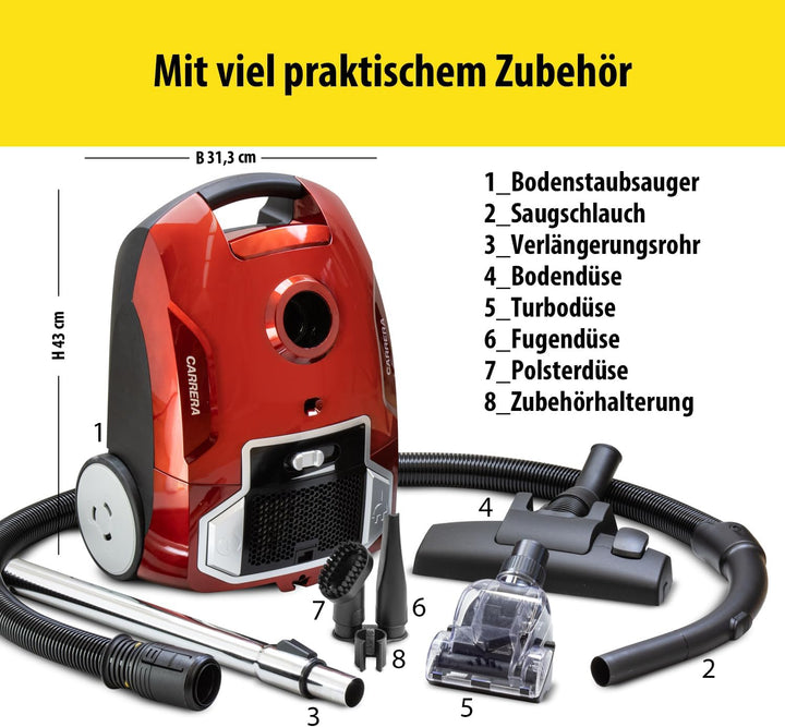 CARRERA Staubsauger [Für alle Fussböden] Vacuum Cleaner - Bodenstaubsauger - Staubsauger mit Kabel -