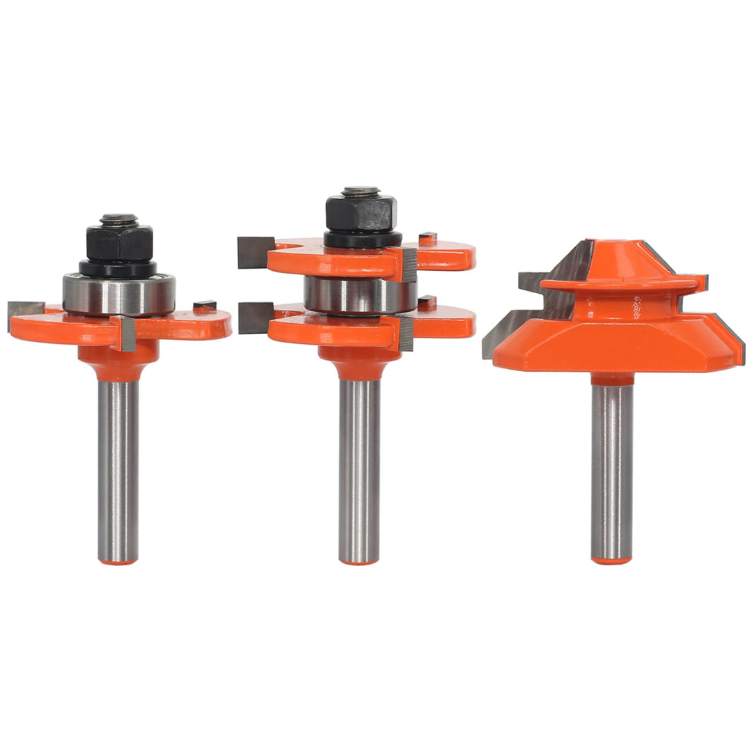 AKYLIN 3tlg 45 Grad Gehrungsfräser Nut und Feder Fräser Set 8mm Schaft,Scheibennutfräser mit 4 Lager