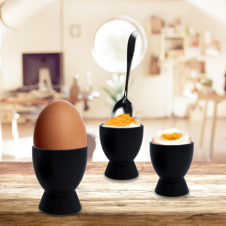 Spetebo Feinkeramik Eierbecher schwarz matt - 8er Set - Eierhalter in klassischer Form - Frühstückse