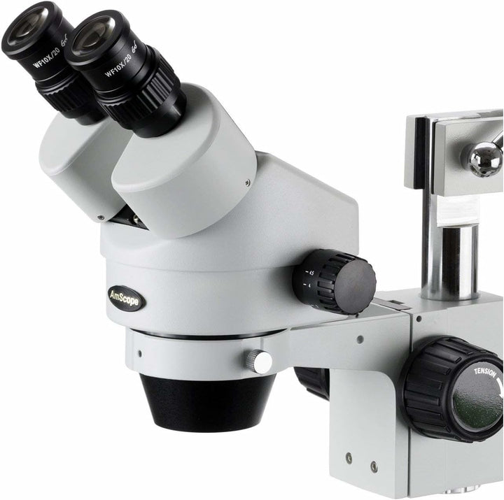 AmScope SM-3B Stereo-Zoom-Mikroskop mit Einarmigem Auslegerständer, 7X-45X, Weiss
