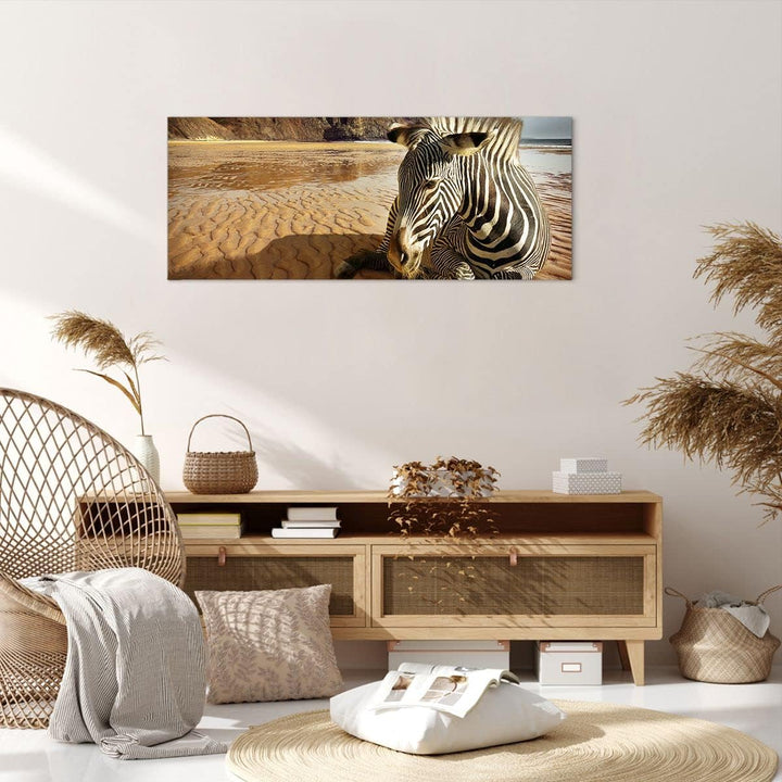 Wandbilder Dekoration Wohnzimmer Zebra Strand Landschaft Panorama Bilder auf Leinwand 120x50cm Leinw