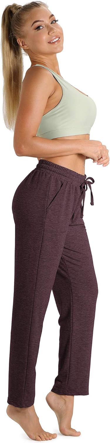 icyzone Damen Jogginghose Sweathose Lang Sporthose Freizeithose geradem Bein Hose mit Tunnelzug L Bu