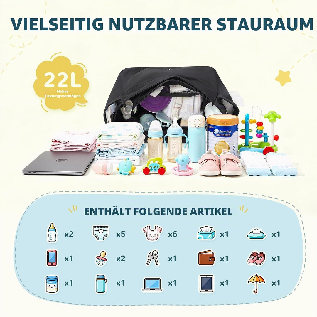 Puffer Wickeltasche, 22 L, grosses Fassungsvermögen, Baby-Wickeltasche, Reisetasche, Umhängetasche,