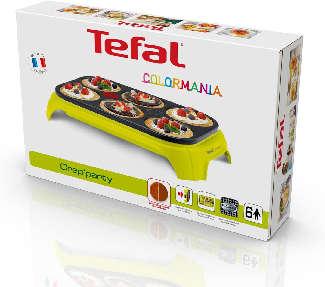 Tefal PY5593 Crep'Party Colormania Crêpemaker | Platte mit 6 Crêpe-Mulden | Thermo-Spot-Temperaturin