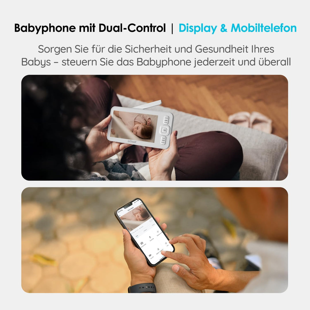 ieGeek Babyphone mit Kamera 1080P, 5 Zoll WLAN Video babyfone PTZ 360° mit APP, 4-Fach Zoom, Zonenal