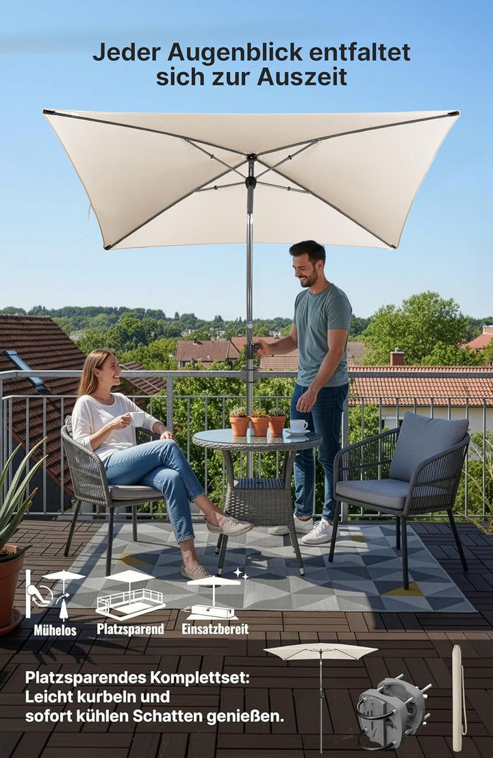 4smile Sonnenschirm Balkon mit Halterung im 3-er-Set, 200x125 cm, UV 50+, Sonnenschutz Balkon, Balko