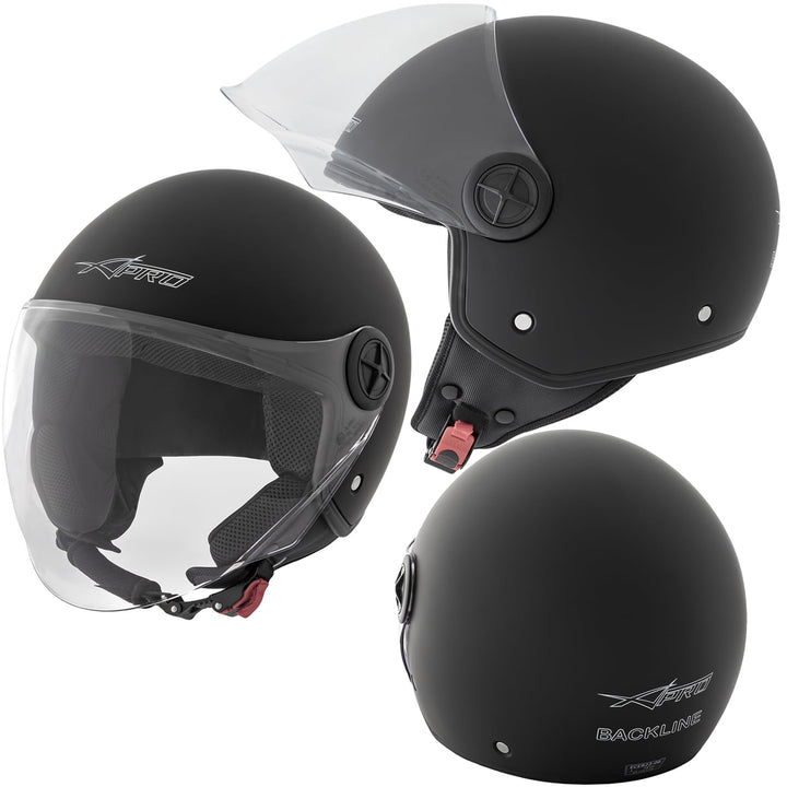 Motorradhelm Motorrad Roller Offenes Jet Scooter Helm Viser ECE 22 BACKLINE 61-62 cm (XL) Matt Schwa