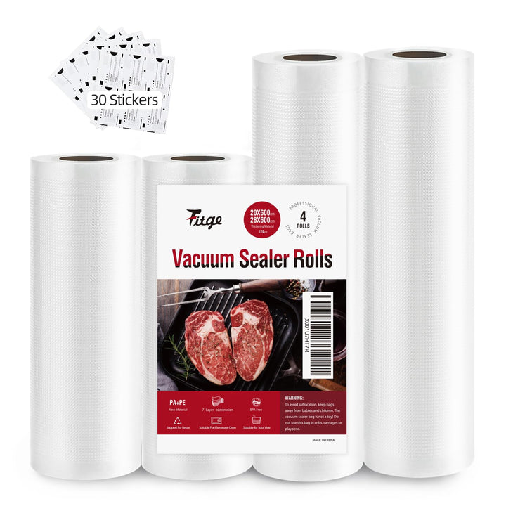Fitge Vakuumierbeutel 170µm 20/28x600cm 4 Rollen für alle Vakuumiergeräte Vakuumrollen für Lebensmit