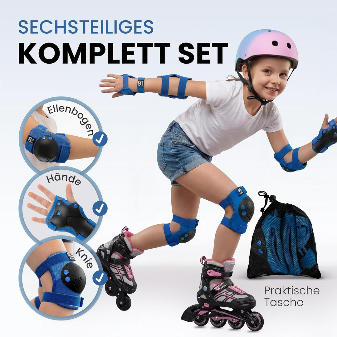 Schützer Inliner Kinder Set 3-12 Jahre [6er Set] mit Knieschoner, Ellenbogenschoner und Handschoner