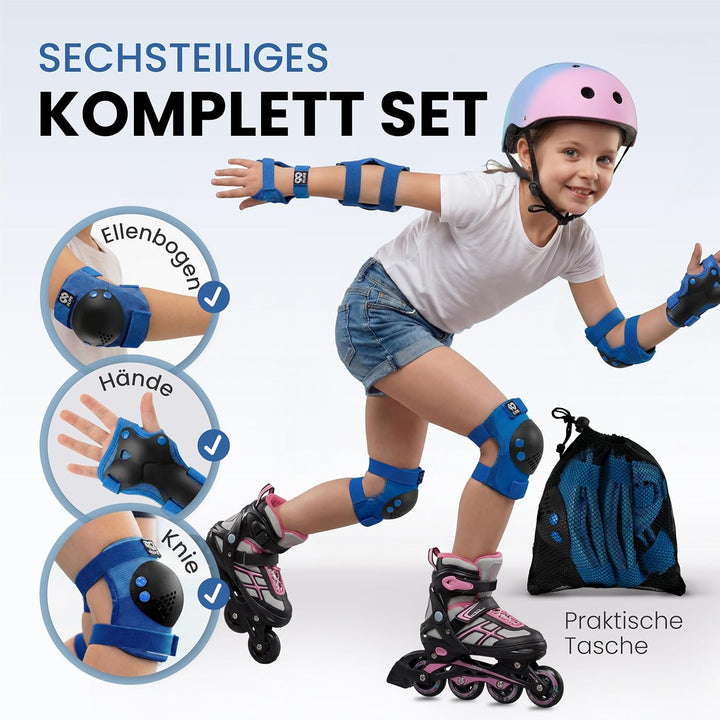 Schützer Inliner Kinder Set 3-12 Jahre [6er Set] mit Knieschoner, Ellenbogenschoner und Handschoner