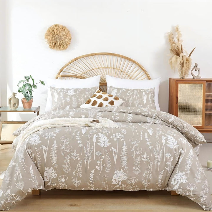 Tospass Bettwäsche 135x200 cm Blumen Blätter Pflanzen Muster Khaki Beige Beige Bettwäsche Set Floral