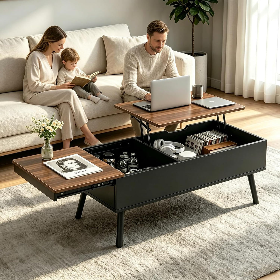 JanflyHome Höhenverstellbarer Couchtisch, Couchtisch mit Höhenverstellbarer Platte Lift Top, 2 Verst
