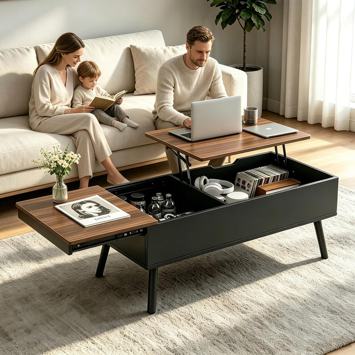 JanflyHome Höhenverstellbarer Couchtisch, Couchtisch mit Höhenverstellbarer Platte Lift Top, 2 Verst