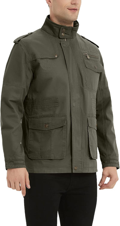 MERCIYD Herren Übergangsjacke Cargo Jacke Männer Stehkragen Baumwolle Jacke Multi Taschen Armeejacke