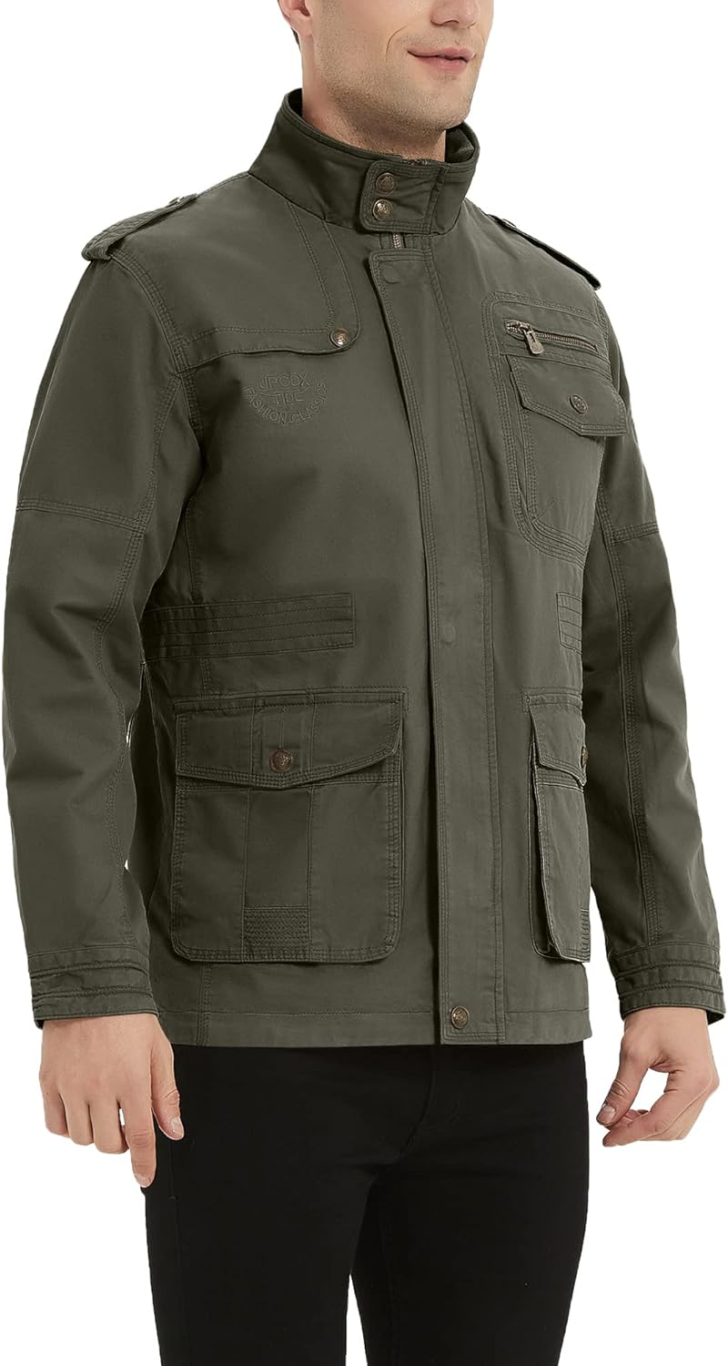 MERCIYD Herren Übergangsjacke Cargo Jacke Männer Stehkragen Baumwolle Jacke Multi Taschen Armeejacke