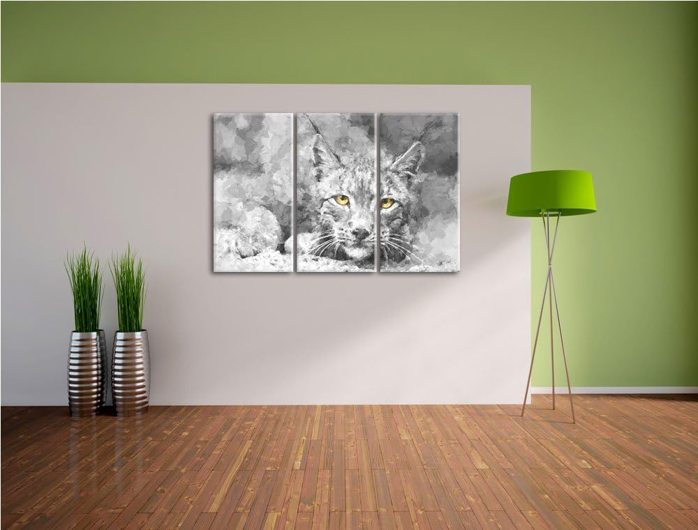 schöner wachsamer Luchs schwarz/weiss Deluxe 3-Teiler Leinwandbild 120x80 Bild auf Leinwand, XXL rie