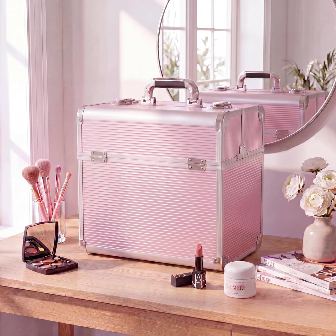 N&amp;BF Kosmetikkoffer Gross Rosa | Profi Schminkkoffer Abschliessbar Leer, Rosa
