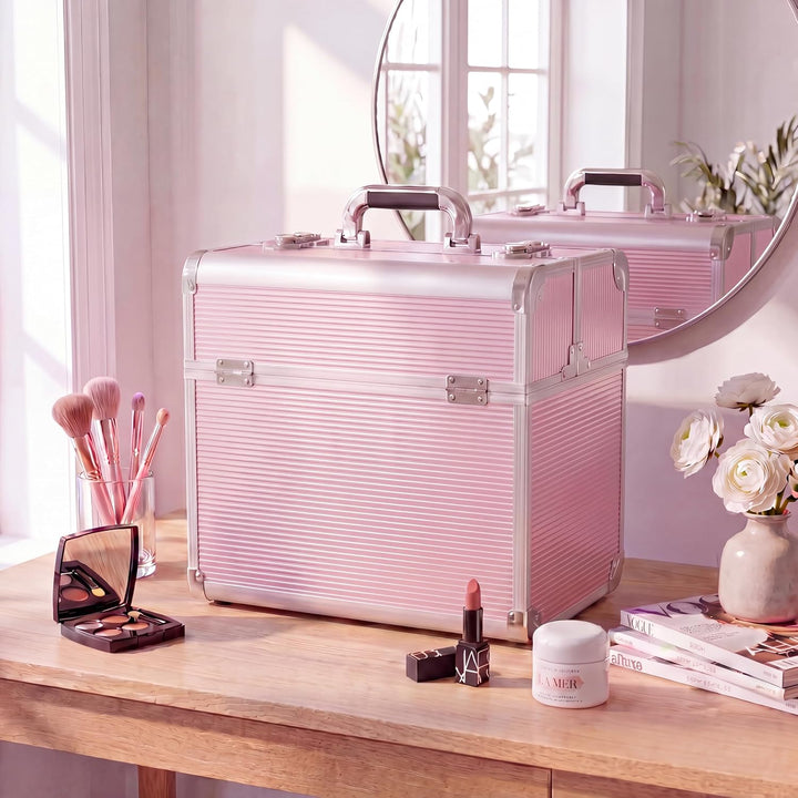 N&amp;BF Kosmetikkoffer Gross Rosa | Profi Schminkkoffer Abschliessbar Leer, Rosa