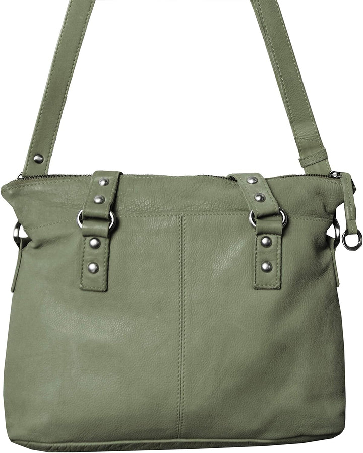 LL Baron of MALTZAHN Damen Schultertaschen FLAKONE Bluegrey-Taupe Shopper-718 aus Leder incl. Lederp