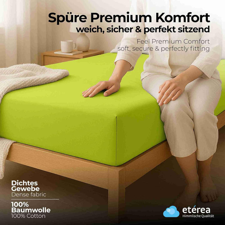 etérea Jersey Spannbettlaken 180x200cm - 200x200cm Apfelgrün bis 25 cm Höhe - 100% Baumwolle Spannbe