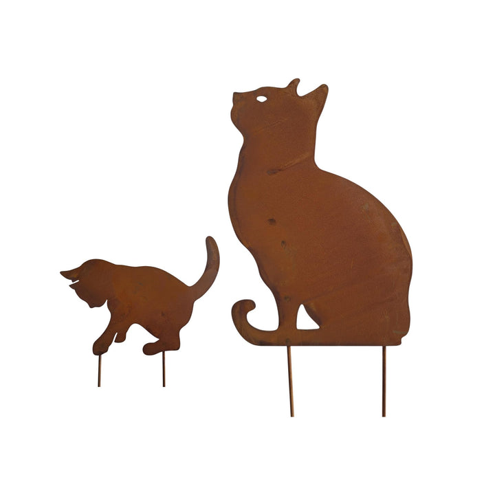 Bornhöft Gartendeko Gartenstecker Katze mit Kitte Katzenbaby Edelrost Rost-Optik Metallfigur, Garten