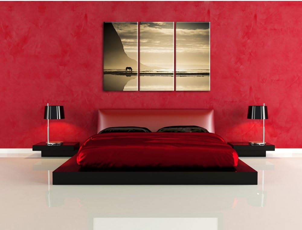 Pixxprint Pferd am Ufer Einer Insel / 3-Teilig/Gesamtmass 120cm Leinwandbild bespannt auf Holzrahmen