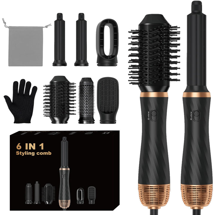 Hair Styler 6 in 1, Airstyler Haarstyler Set mit Rundbürstenföhn, Warmluftbürste, Airflow Lockenstab