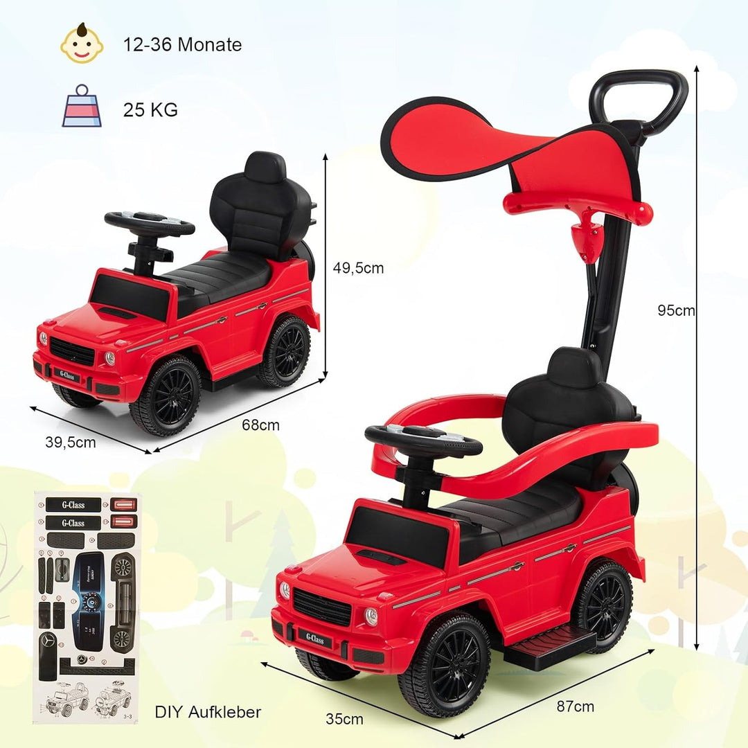 COSTWAY Mercedes Benz Rutschauto, 3 in 1 Rutscher Auto mit Sonnendach & Stauraum & abnehmbaren Schut