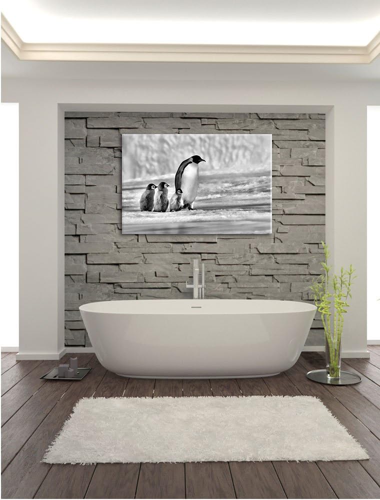 Pixxprint Monocrome, Kaiserpinguine im Schnee, Format: 100x70 auf Leinwand, riesige Bilder fertig ge