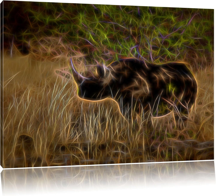 Nashorn in der Savanne Deluxe Format: 100x70 cm auf Leinwand, XXL riesige Bilder fertig gerahmt mit