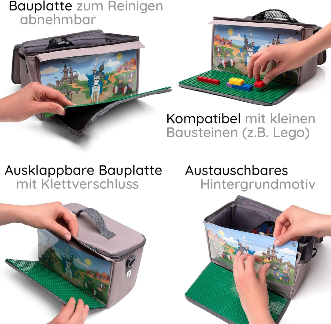fantifant Baustein Tasche für Lego mit ausklappbarer Bauplatte kompatibel mit Lego Tasche MIT AUSTAU
