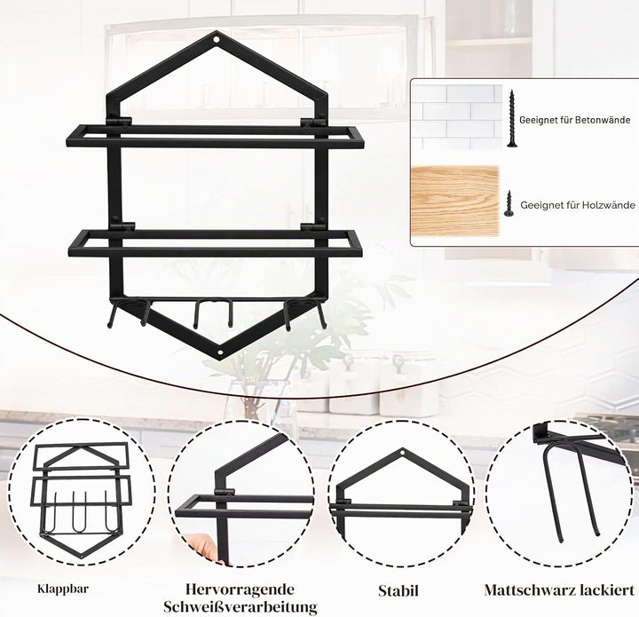Metall Wandmontierter Weinhalter Rack, Weinglashalter Hängend Stehen Organizer für 2 Flaschen und 3