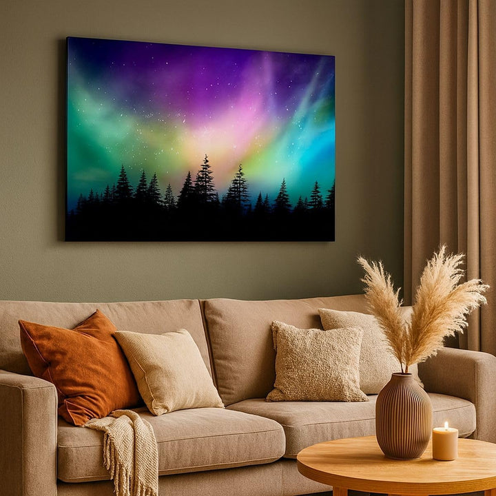 Bilder auf Leinwand 100x70cm Leinwandbild mit Rahmen Aurora Polar Nacht Gross Wanddeko Bild Schlafzi