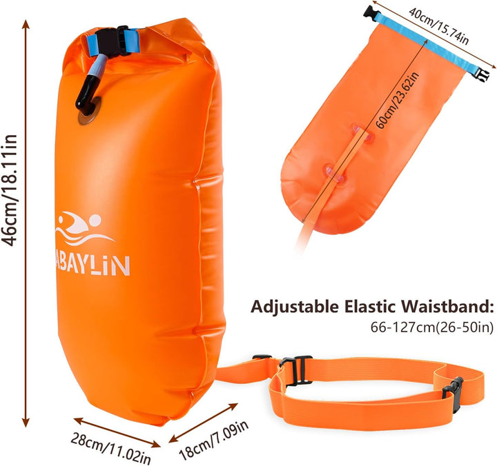Schwimmboje - 20L Orange, Boje Schwimmen für Erwachsene und Kinder, Trockensack Gute Sicherheit beim