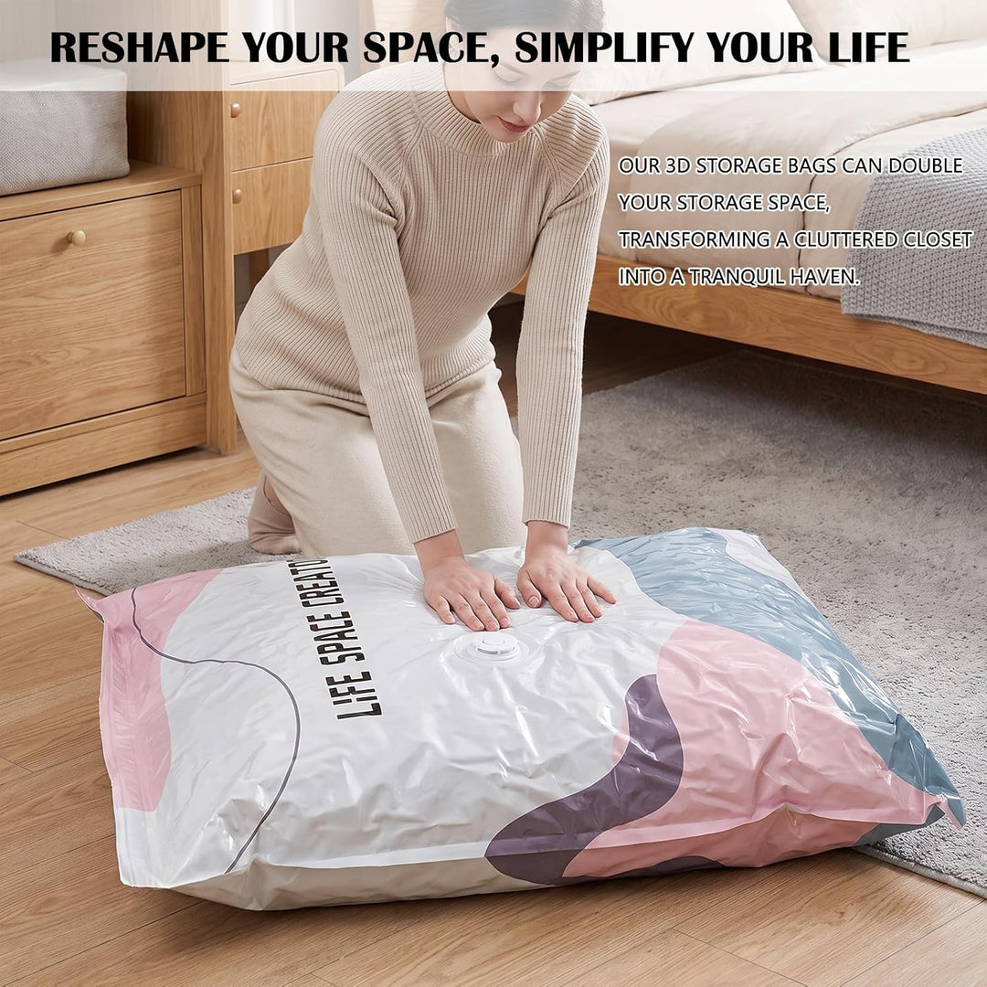 4 Stück No-Pump Large Vacuum Storage Compression Bags,3D-Vakuum-Aufbewahrungsbeutel Ohne Pumpe, Wied