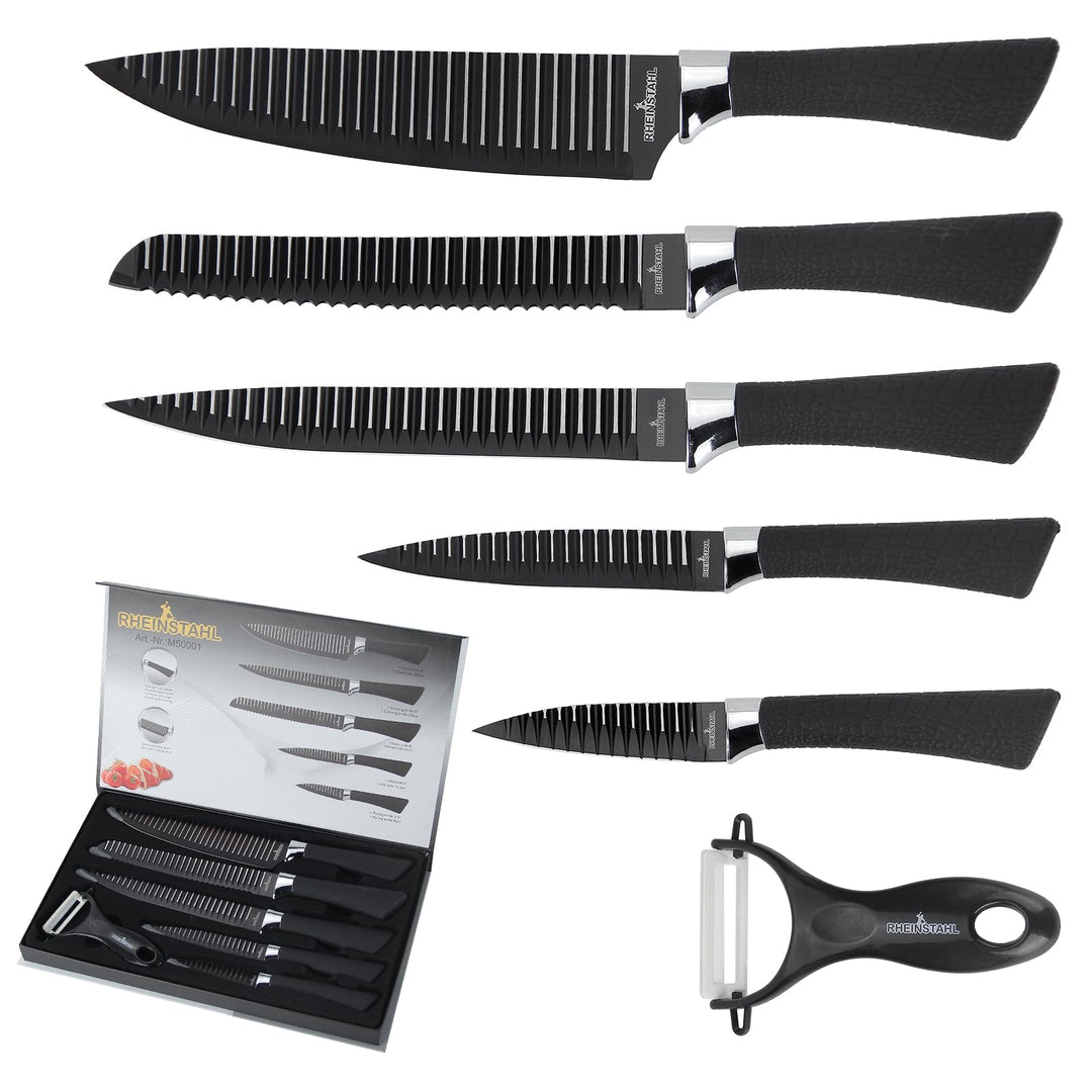 Messerset Scharf 6-teilig, Ergonomischen Küchenmesser Sets, Schwarz | Kochmesser, Brotmesser, Tranch